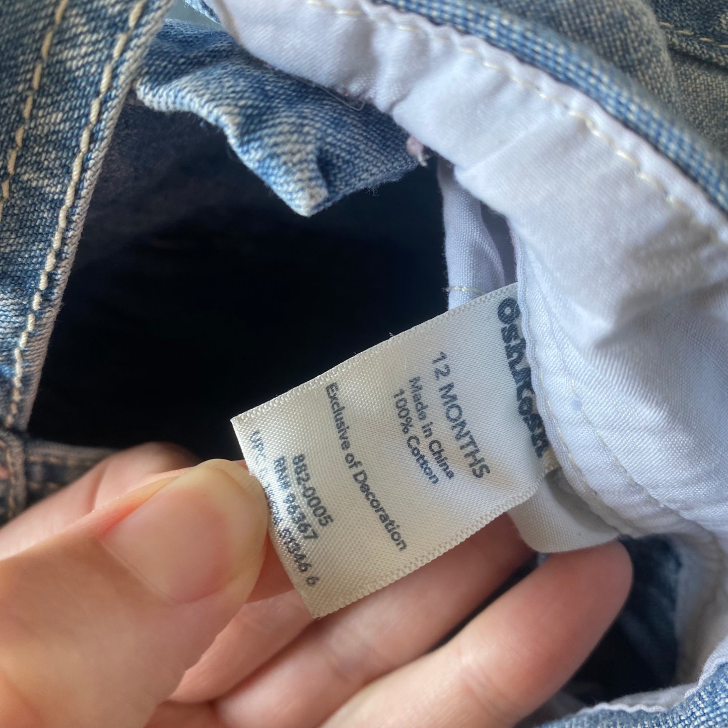 12M Oshkosh blue denim dungarees with pink details