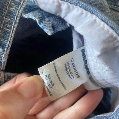 12M Oshkosh blue denim dungarees with pink details