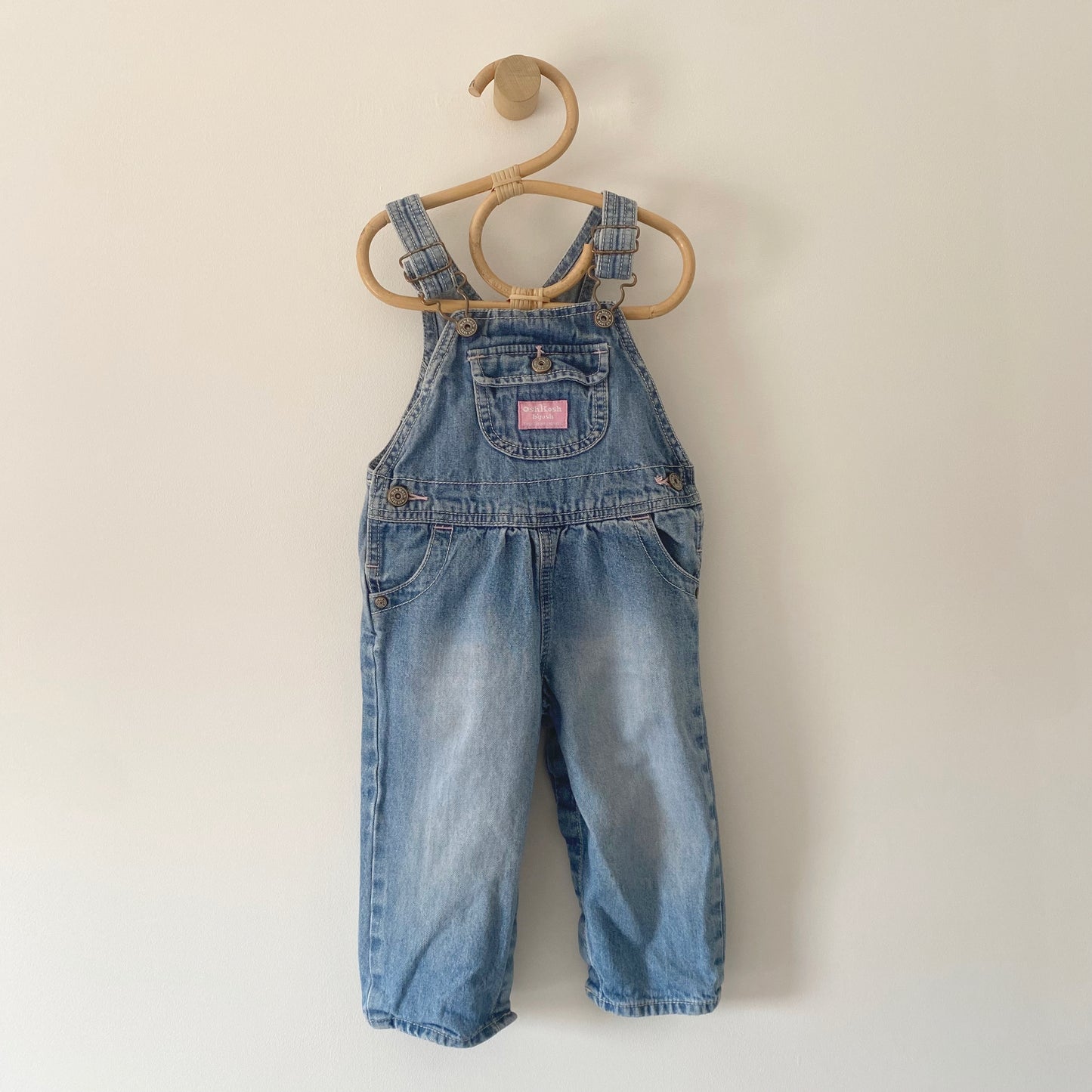 12M Oshkosh blue denim dungarees with pink details