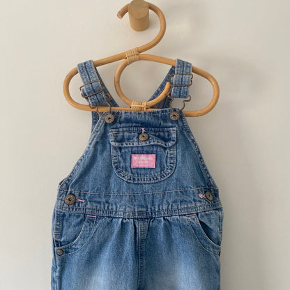 12M Oshkosh blue denim dungarees with pink details