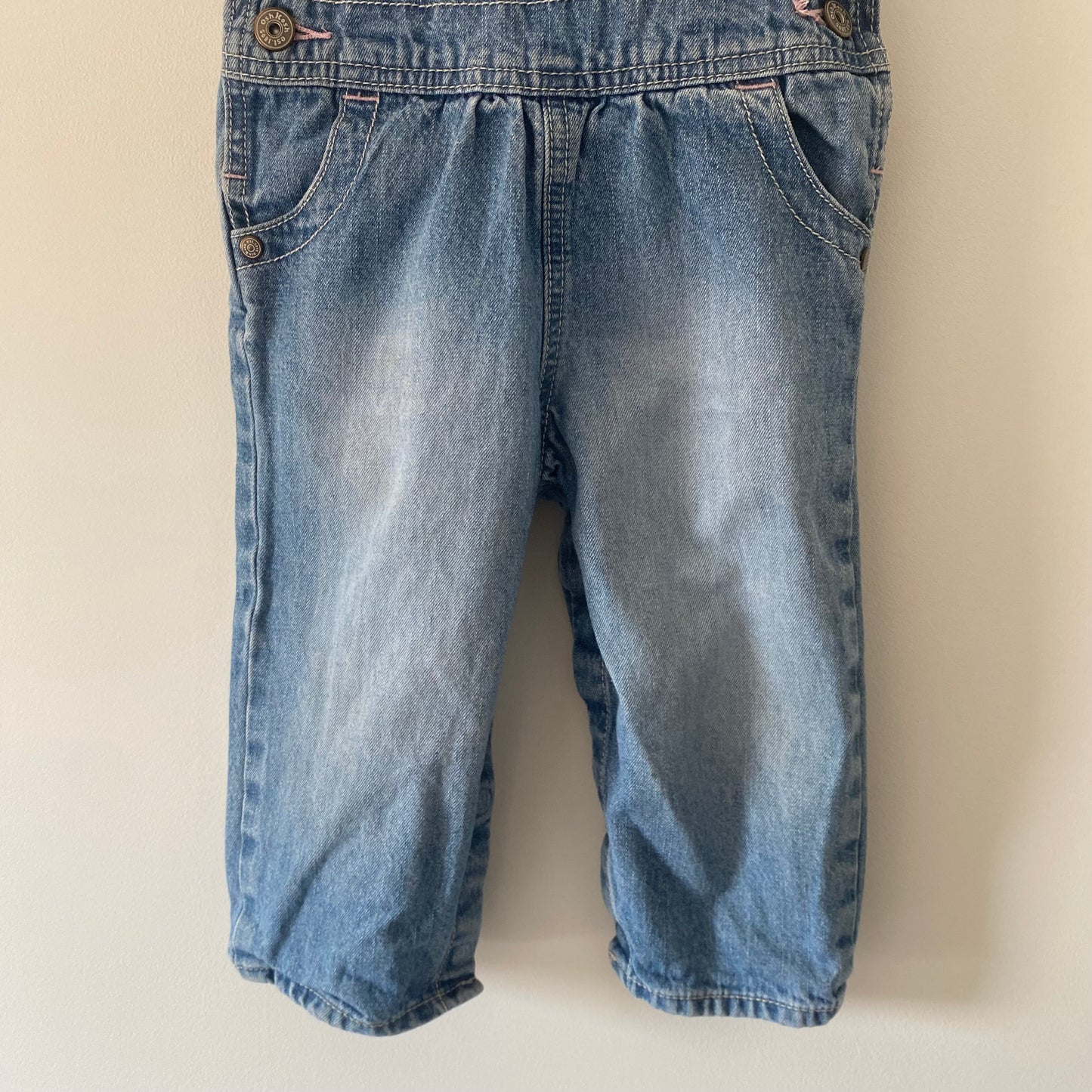 12M Oshkosh blue denim dungarees with pink details