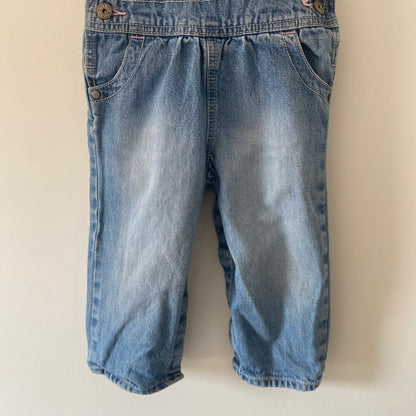 12M Oshkosh blue denim dungarees with pink details