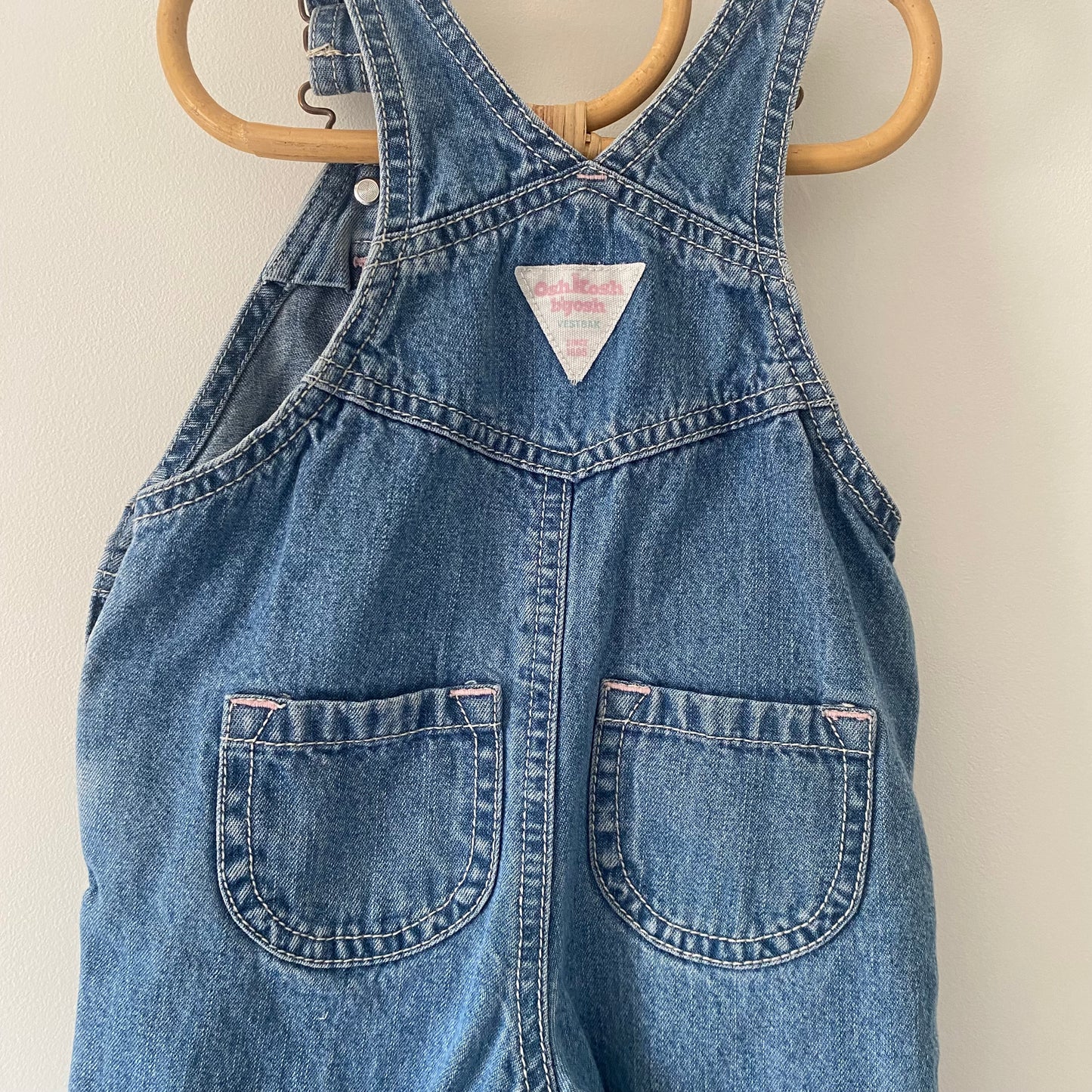 12M Oshkosh blue denim dungarees with pink details