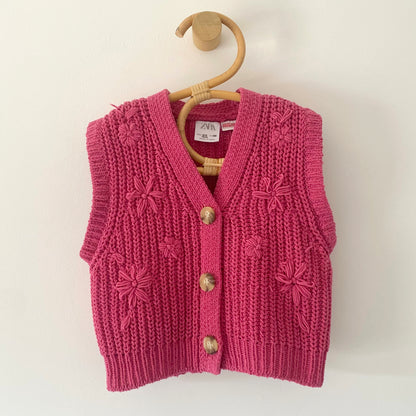 2-3Y Zara pink knitted floral waistcoat