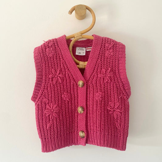 2-3Y Zara pink knitted floral waistcoat