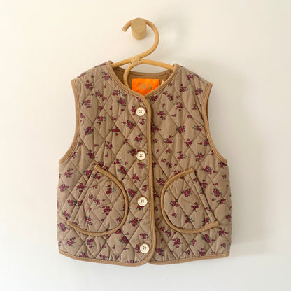 4-5Y Zara brown with red floral waistcoat fleece lined