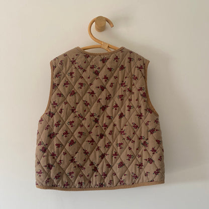 4-5Y Zara brown with red floral waistcoat fleece lined