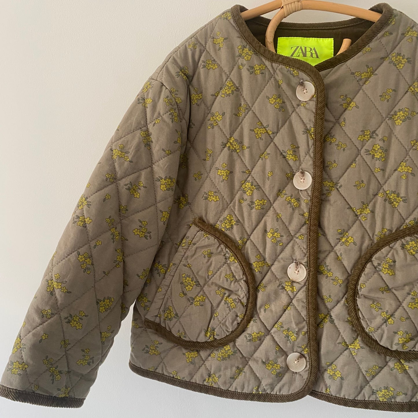 4-5Y Zara khaki green with yellow floral quilted jacket