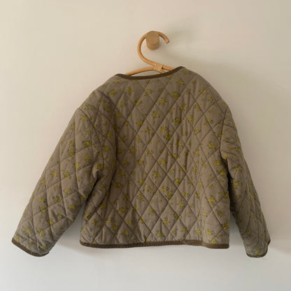 4-5Y Zara khaki green with yellow floral quilted jacket