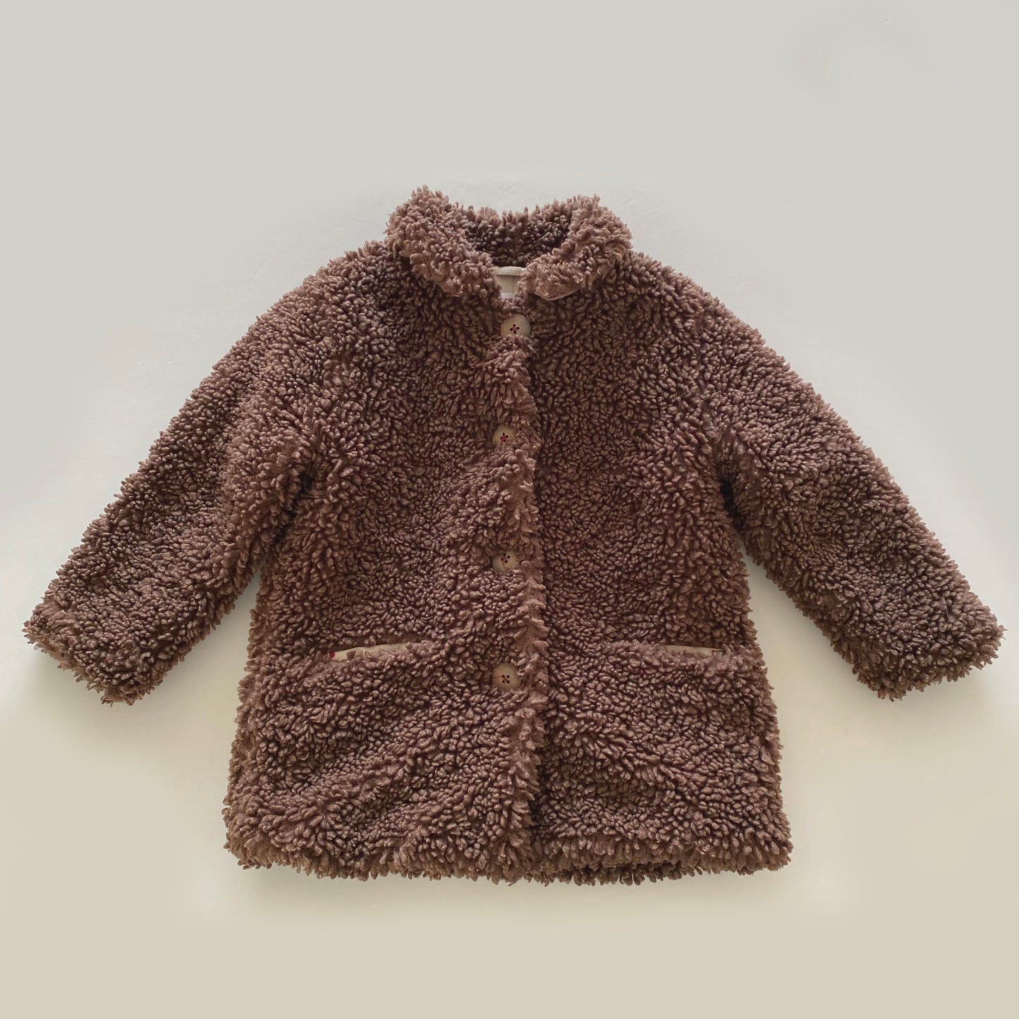 2-3Y Zara brown teddy borg coat with cherry lining