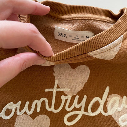 2-3Y Zara Country Days rust heart sweatshirt