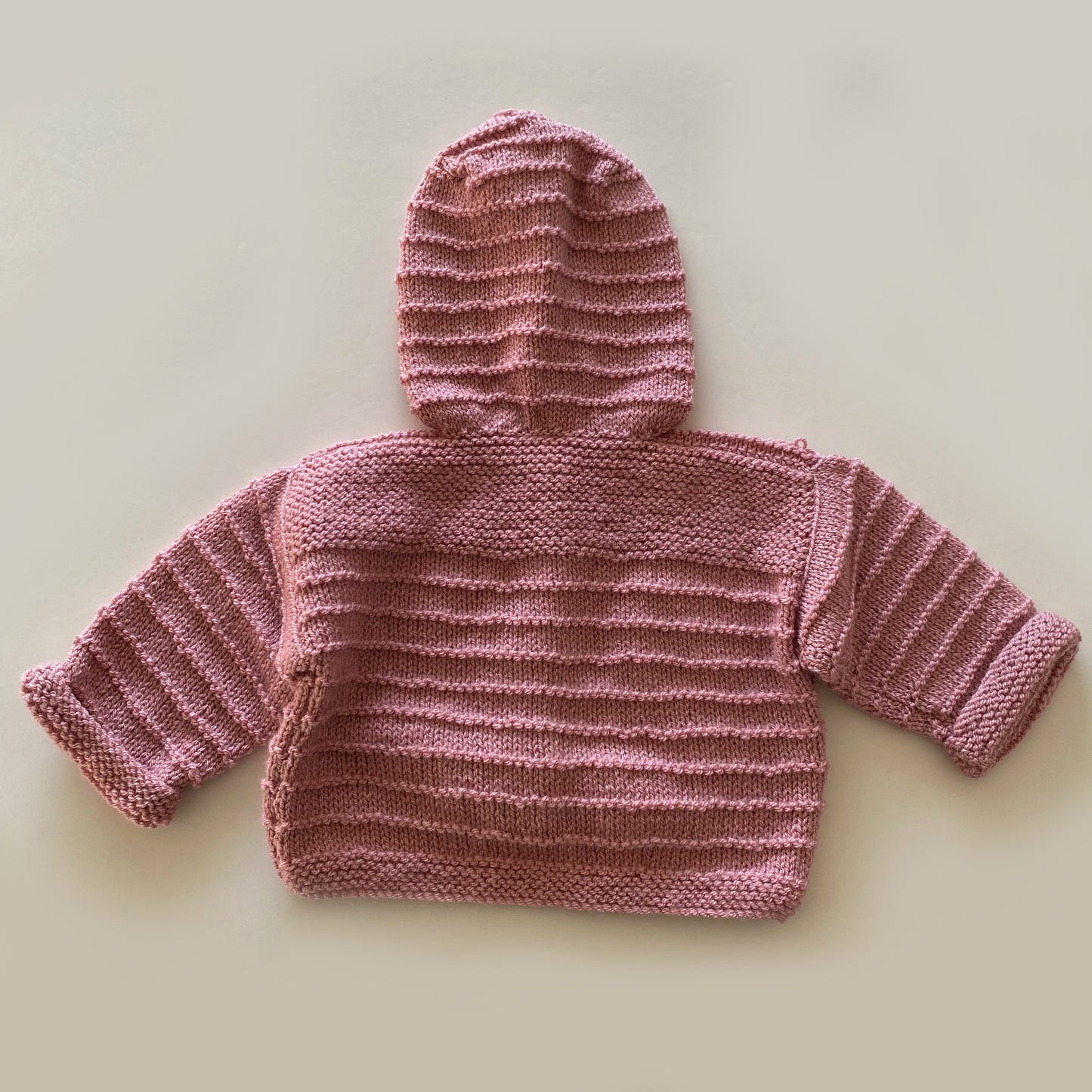 6-12M dusky pink hand-knitted cardigan with hood - new
