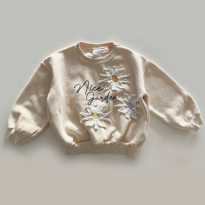 4-5Y Zara 'Nice garden' cream embroidered floral sweatshirt