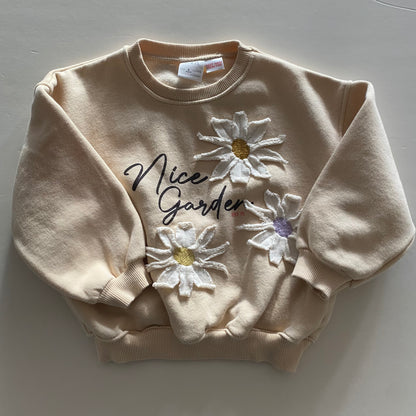 4-5Y Zara 'Nice garden' cream embroidered floral sweatshirt