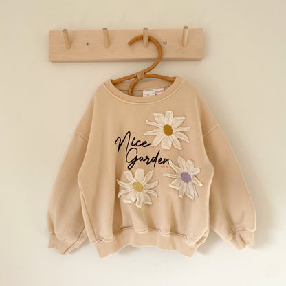 4-5Y Zara 'Nice garden' cream embroidered floral sweatshirt