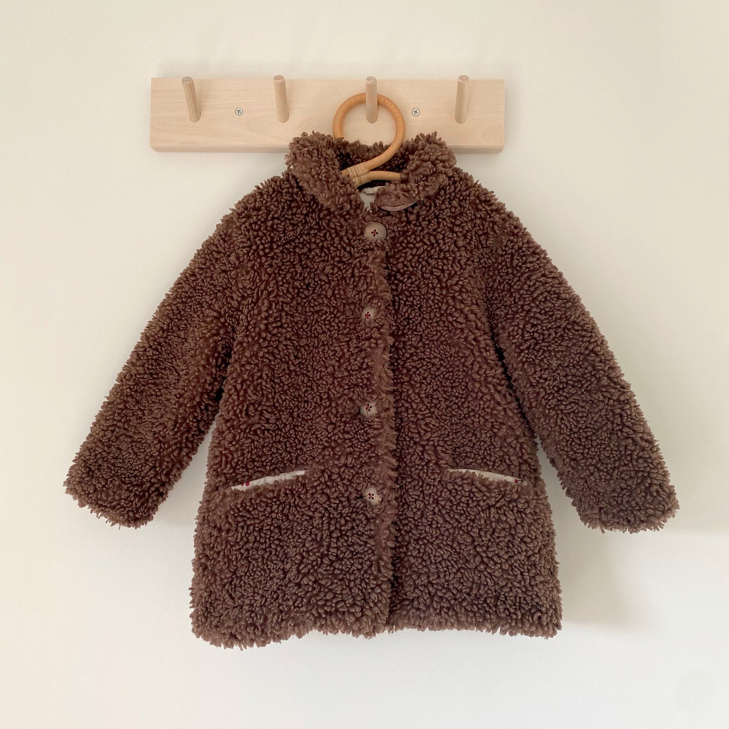 2-3Y Zara brown teddy borg coat with cherry lining