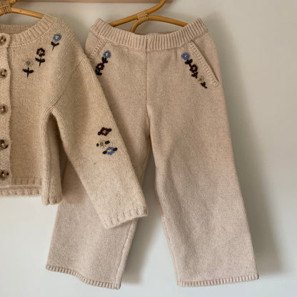 3-4Y Zara floral embroidered cream knit cardigan co-ord