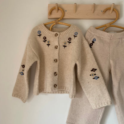 3-4Y Zara floral embroidered cream knit cardigan co-ord