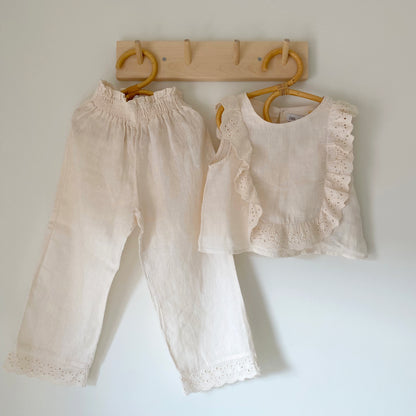4-5Y Zara cream linen broderie anglais set co-ord