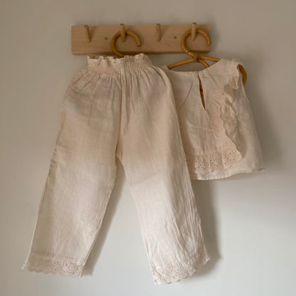 4-5Y Zara cream linen broderie anglais set co-ord