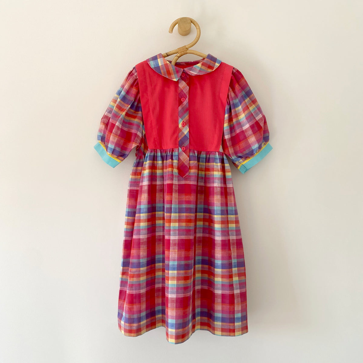 6-7Y St Michael vintage check puff sleeve dress
