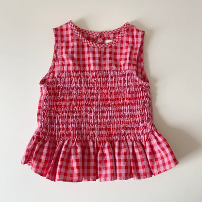 2-3Y Zara pink red gingham shirred frill top