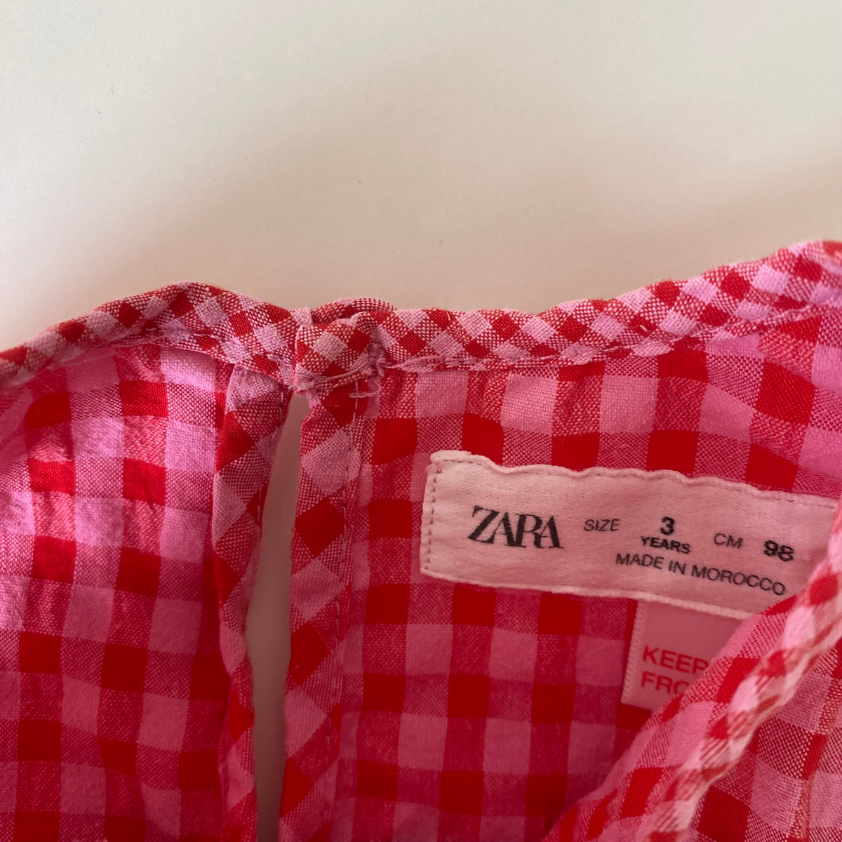 2-3Y Zara pink red gingham shirred frill top