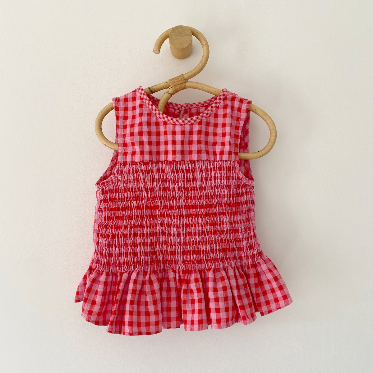 2-3Y Zara pink red gingham shirred frill top