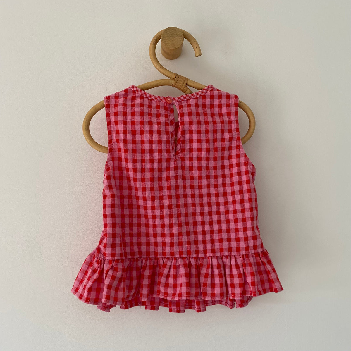 2-3Y Zara pink red gingham shirred frill top