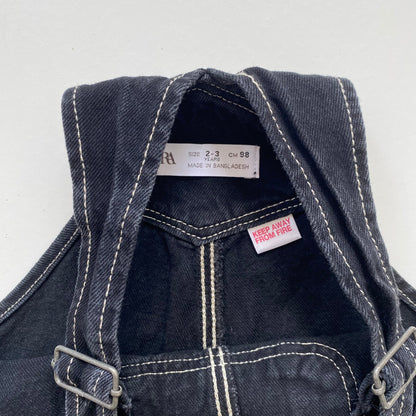 2-3Y Zara black contrast stitch denim dungarees