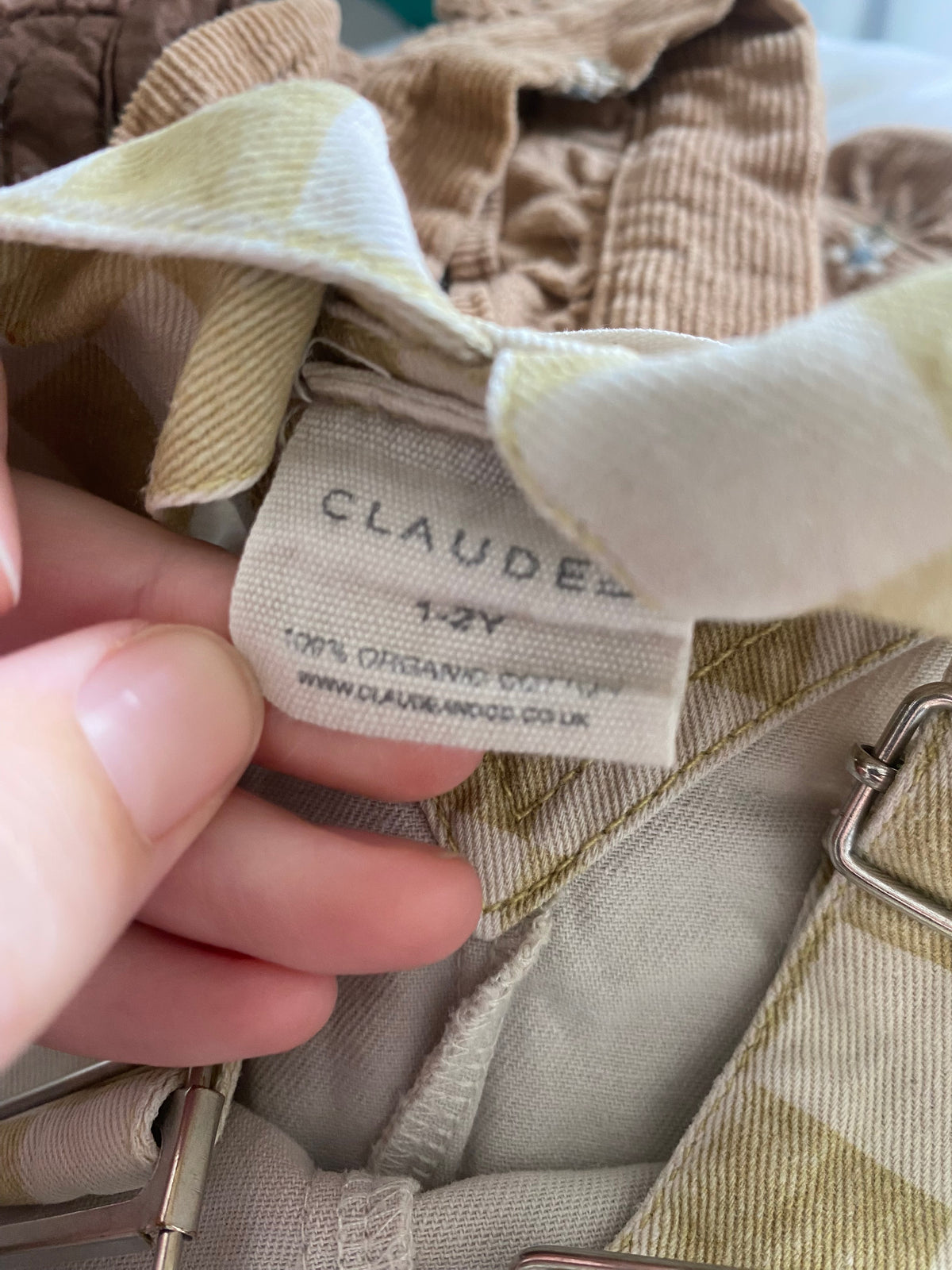 1-2Y Claude & Co ochre checkerboard dungarees