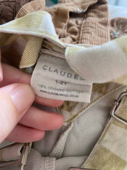 1-2Y Claude & Co ochre checkerboard dungarees