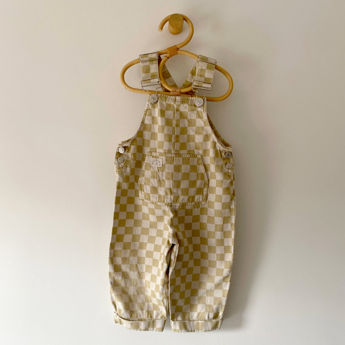 1-2Y Claude & Co ochre checkerboard dungarees