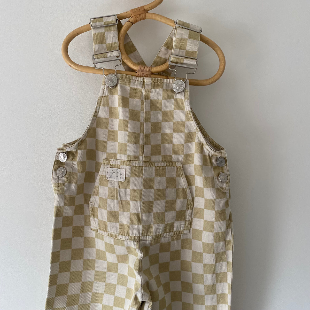 1-2Y Claude & Co ochre checkerboard dungarees