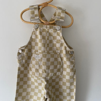1-2Y Claude & Co ochre checkerboard dungarees