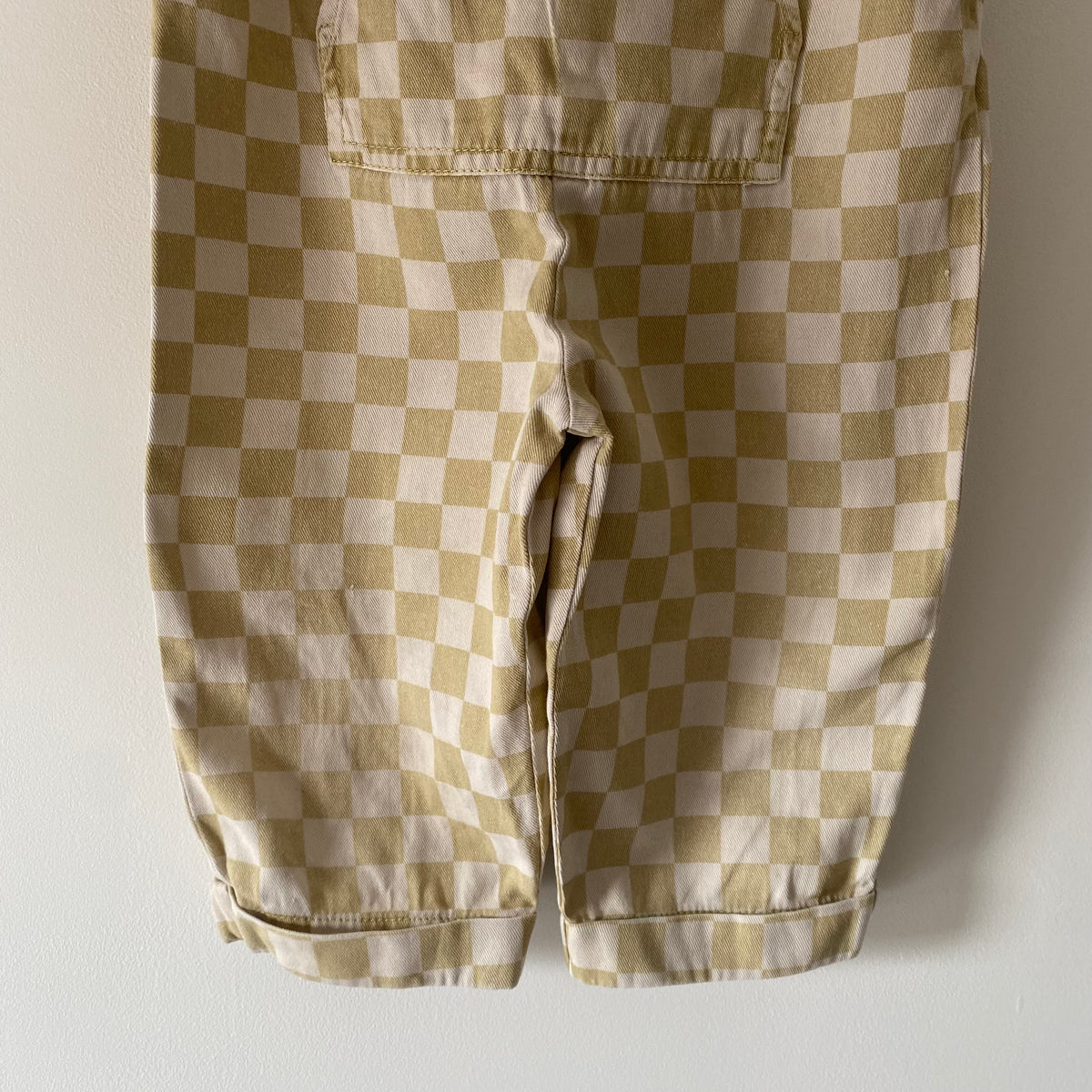 1-2Y Claude & Co ochre checkerboard dungarees