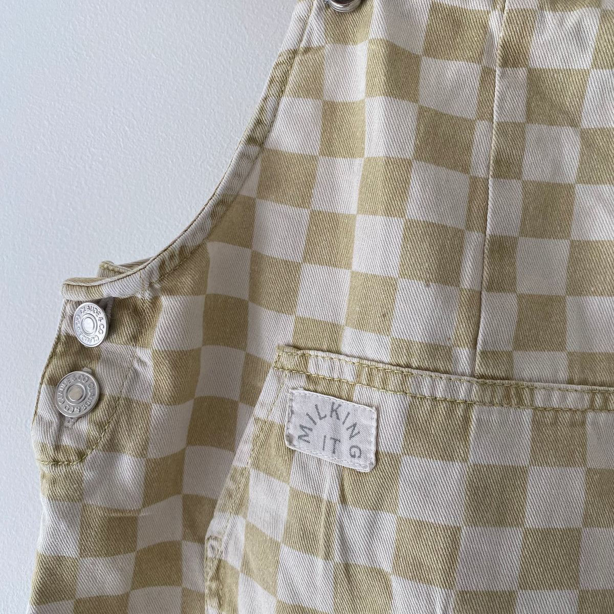 1-2Y Claude & Co ochre checkerboard dungarees