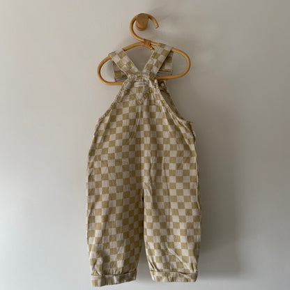 1-2Y Claude & Co ochre checkerboard dungarees