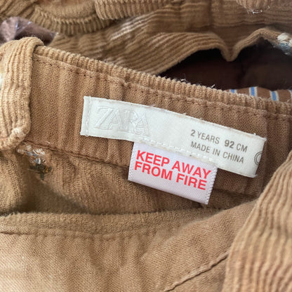 18-24M Zara brown rust corduroy embroidered floral dungarees