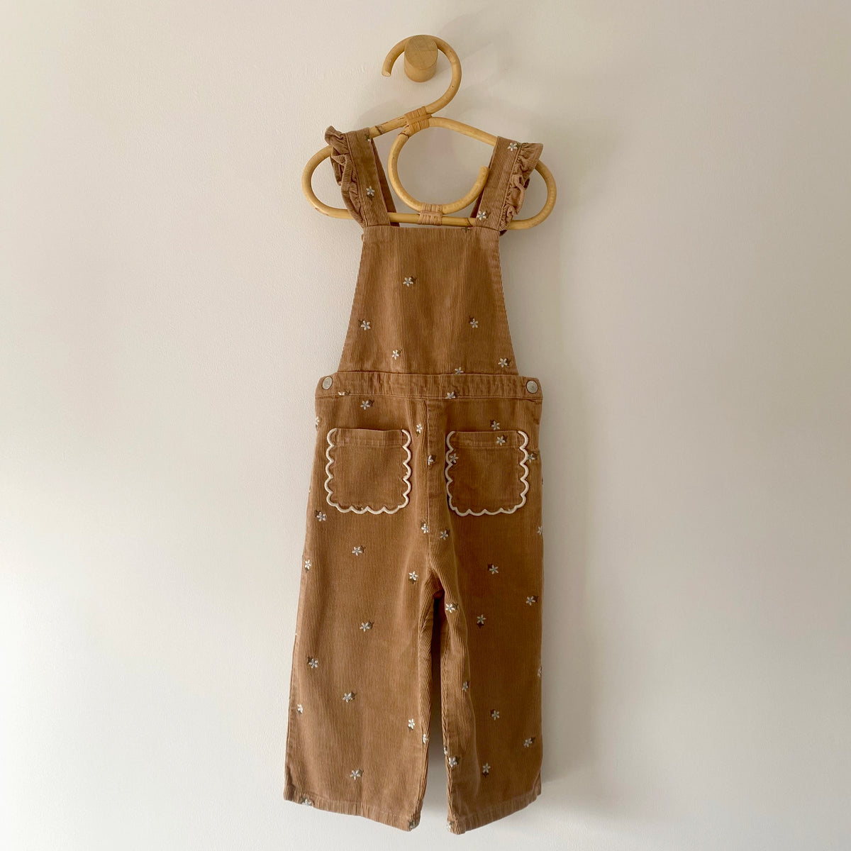 18-24M Zara brown rust corduroy embroidered floral dungarees