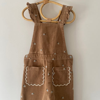 18-24M Zara brown rust corduroy embroidered floral dungarees