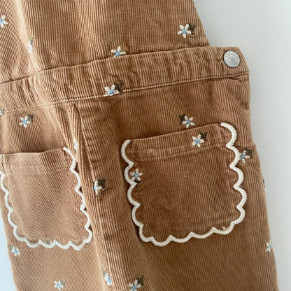 18-24M Zara brown rust corduroy embroidered floral dungarees