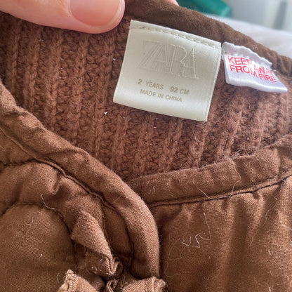 18-24M Zara brown knit floral embroidered quilted jacket