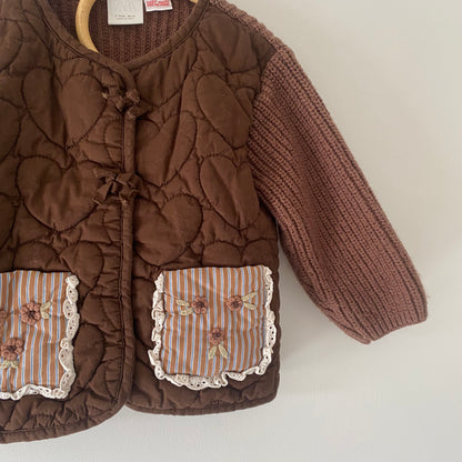 18-24M Zara brown knit floral embroidered quilted jacket