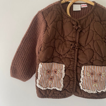 18-24M Zara brown knit floral embroidered quilted jacket