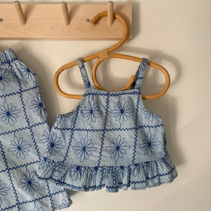 12-18M Zara blue floral embroidered co-ord