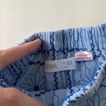 4-5Y Zara embroidered blue floral wide leg trousers