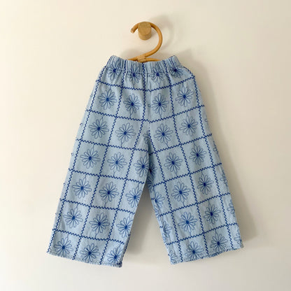 4-5Y Zara embroidered blue floral wide leg trousers