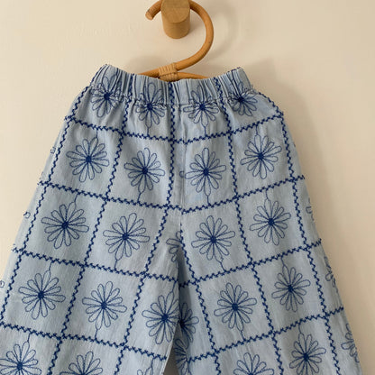 4-5Y Zara embroidered blue floral wide leg trousers