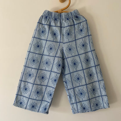 4-5Y Zara embroidered blue floral wide leg trousers
